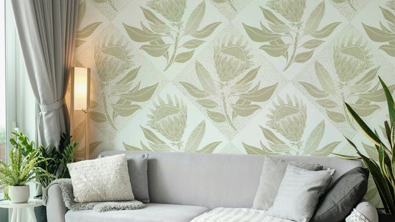 Calm sage green mural wallpaper, GD2513