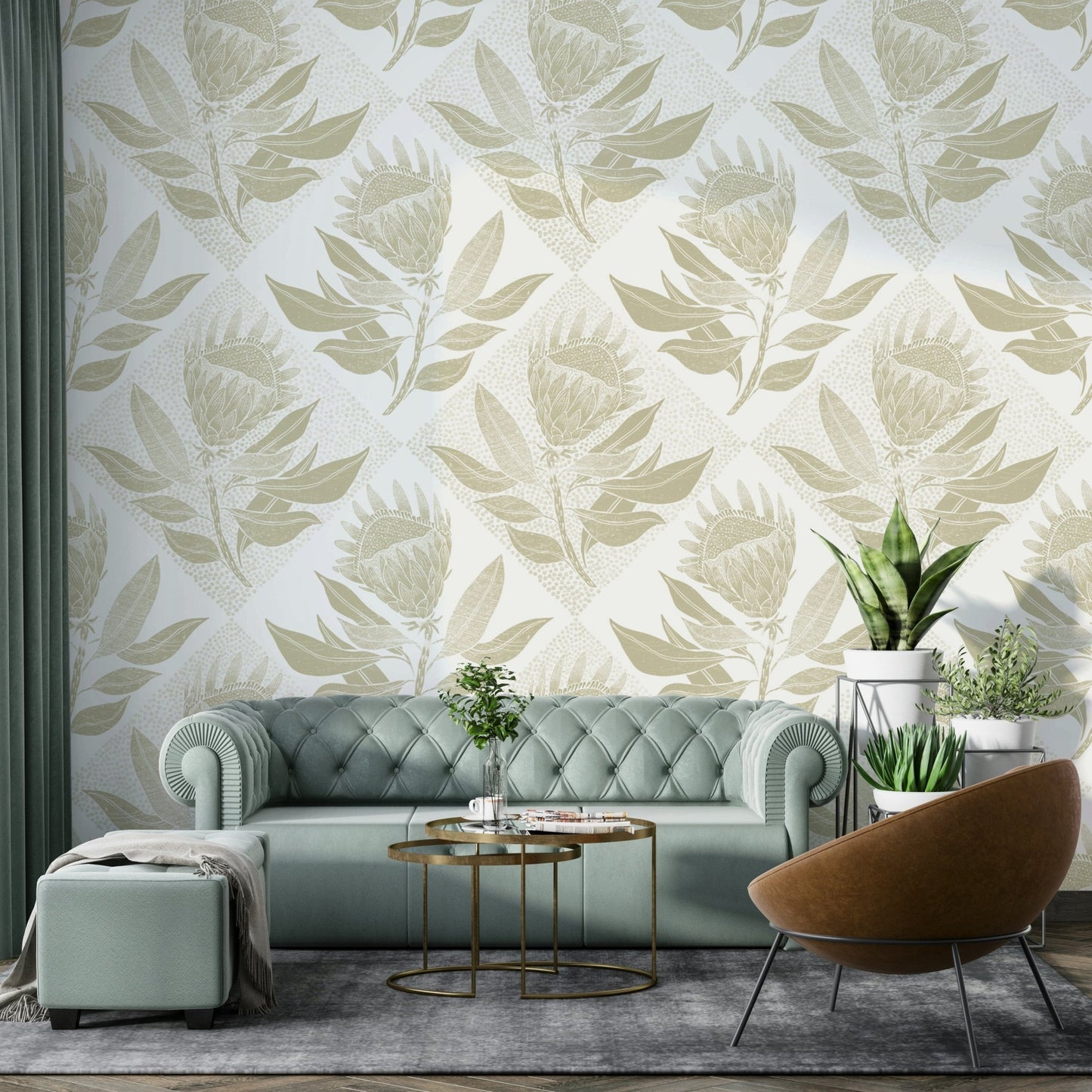 Botanical protea flower wall design

