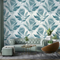 Close-up of protea petals and turquoise hues creating a stunning contrast

