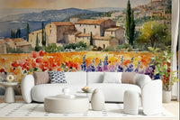 Provençal Vista Wall Mural wallpaper mural showcasing a peaceful summer vista.