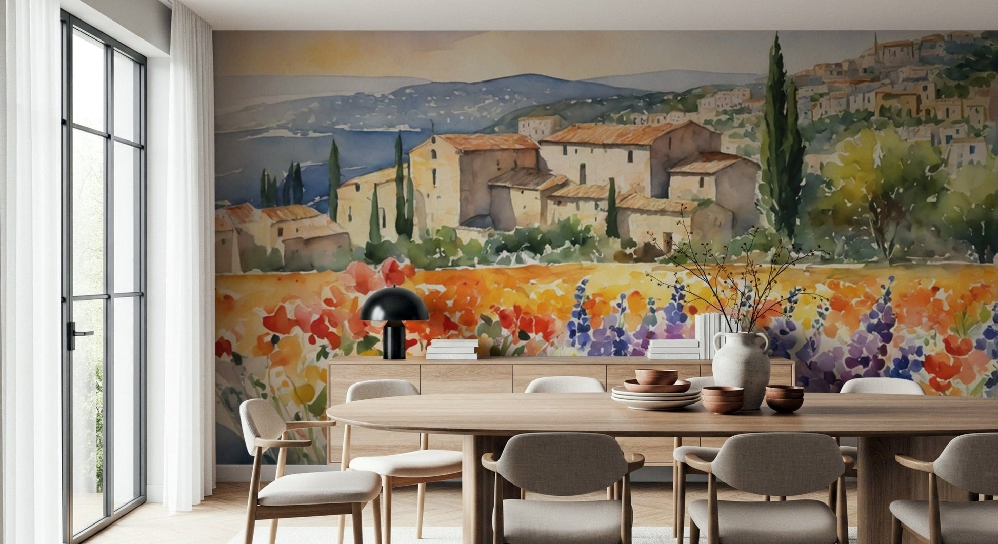 Provençal Vista Wall Mural wallpaper mural with rolling hills for home styling.