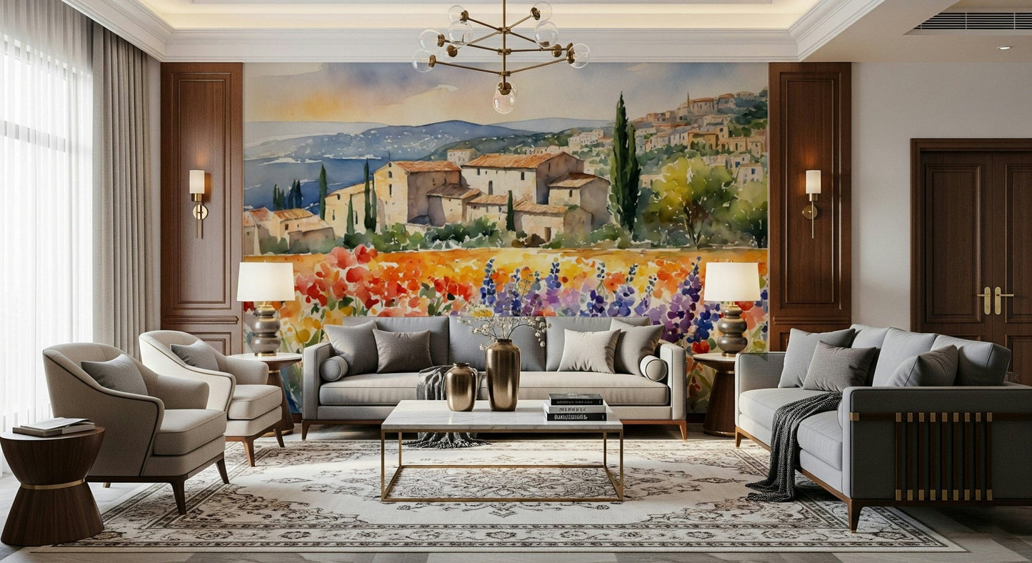 Provençal Vista Wall Mural wallpaper mural with a matte finish texture.