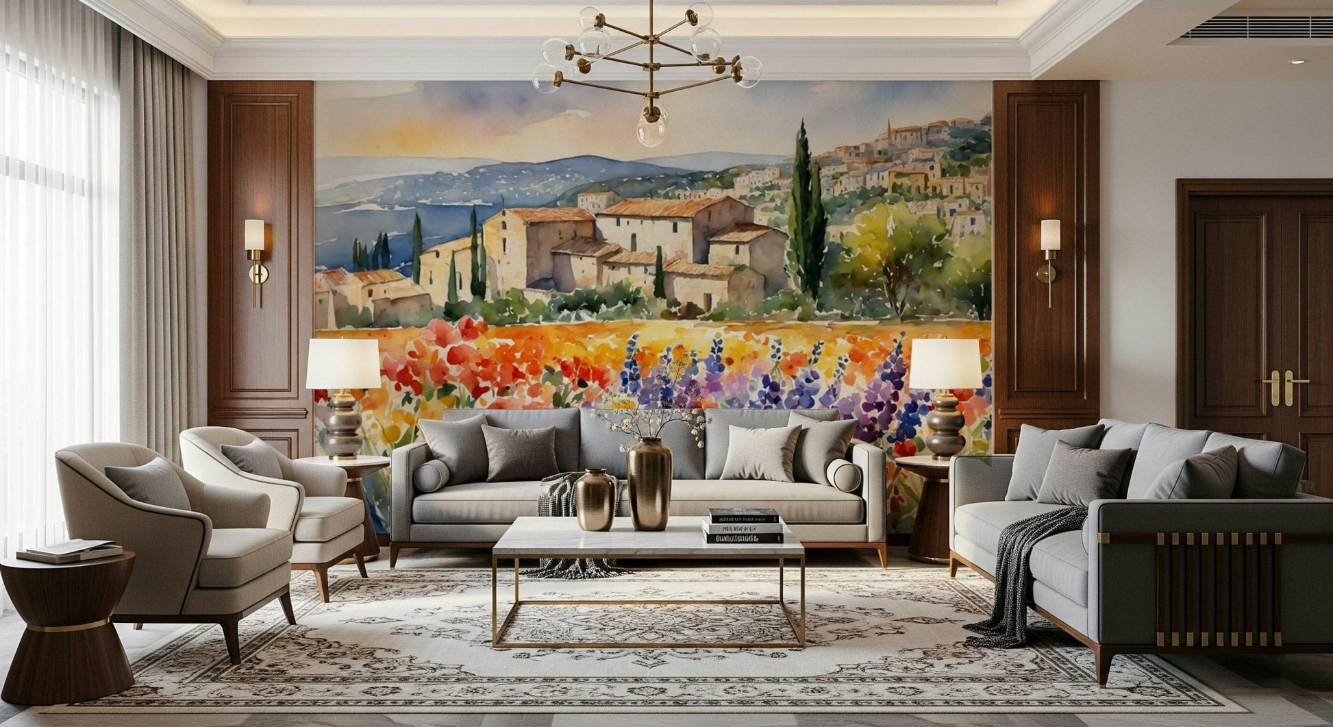 Provençal Vista Wall Mural wallpaper mural with a matte finish texture.