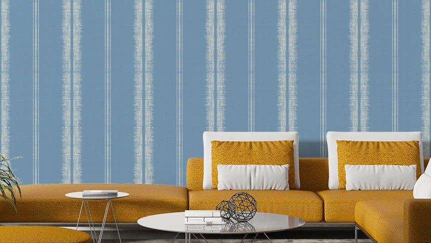 Provence Boho Stripes French Blue Wallpaper with muted stripes, GD2334