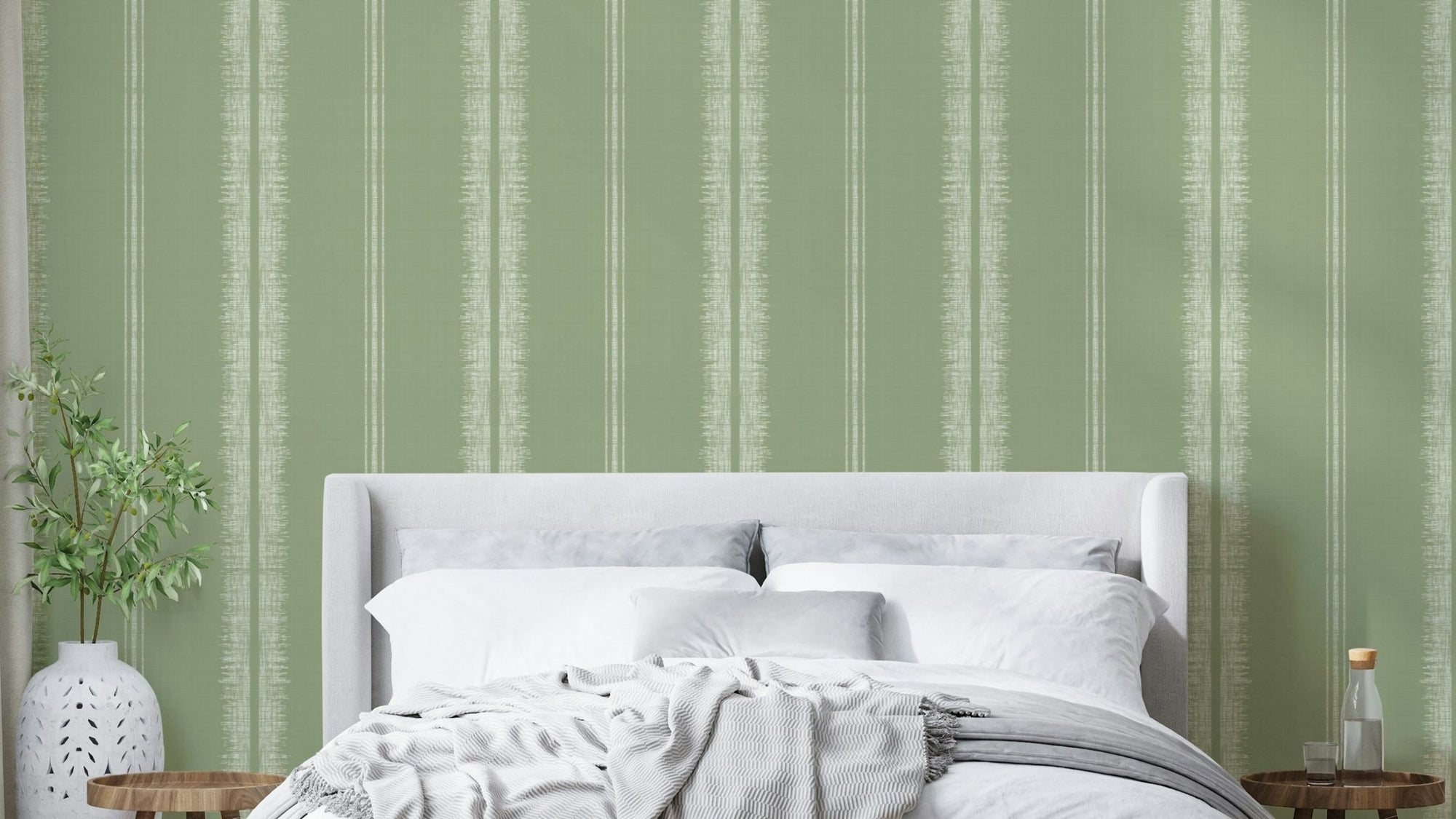 Provence Boho Stripes Light Green Wallpaper with soft stripes, GD2338