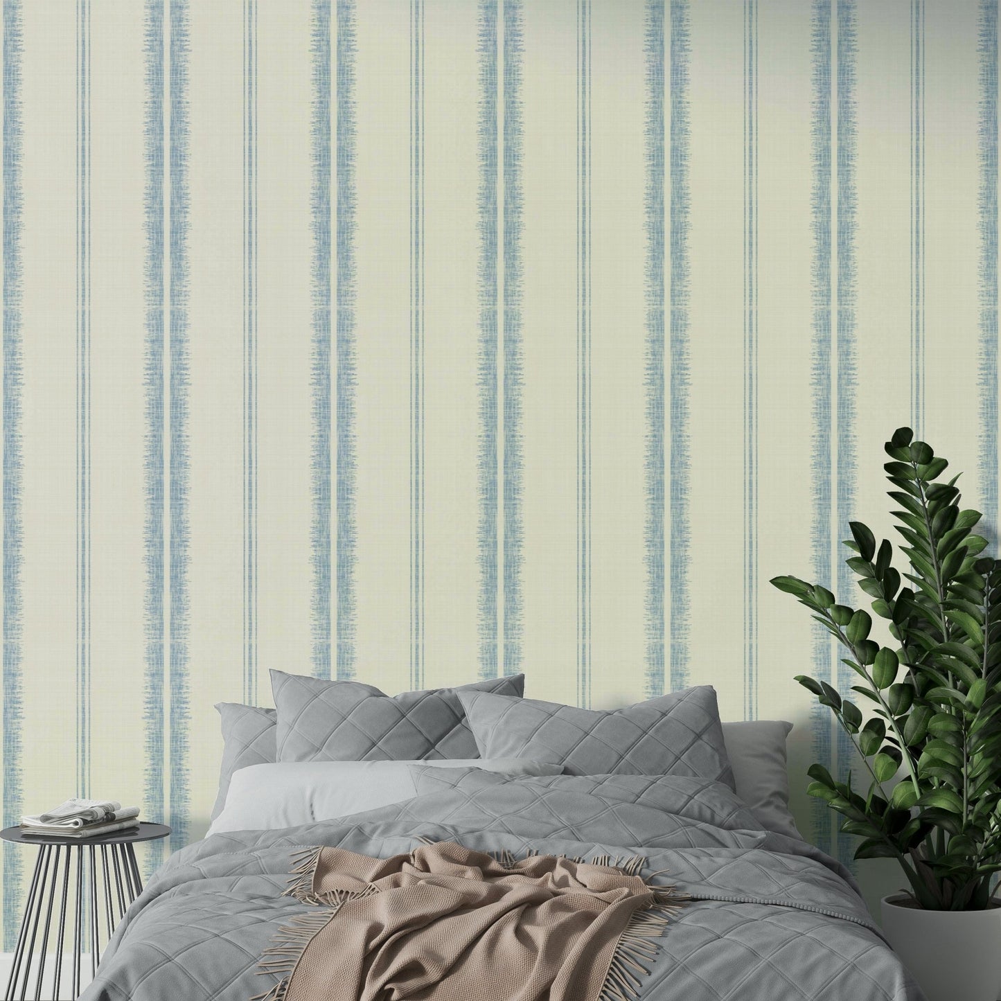 French blue stripes creating a peaceful room atmosphere

