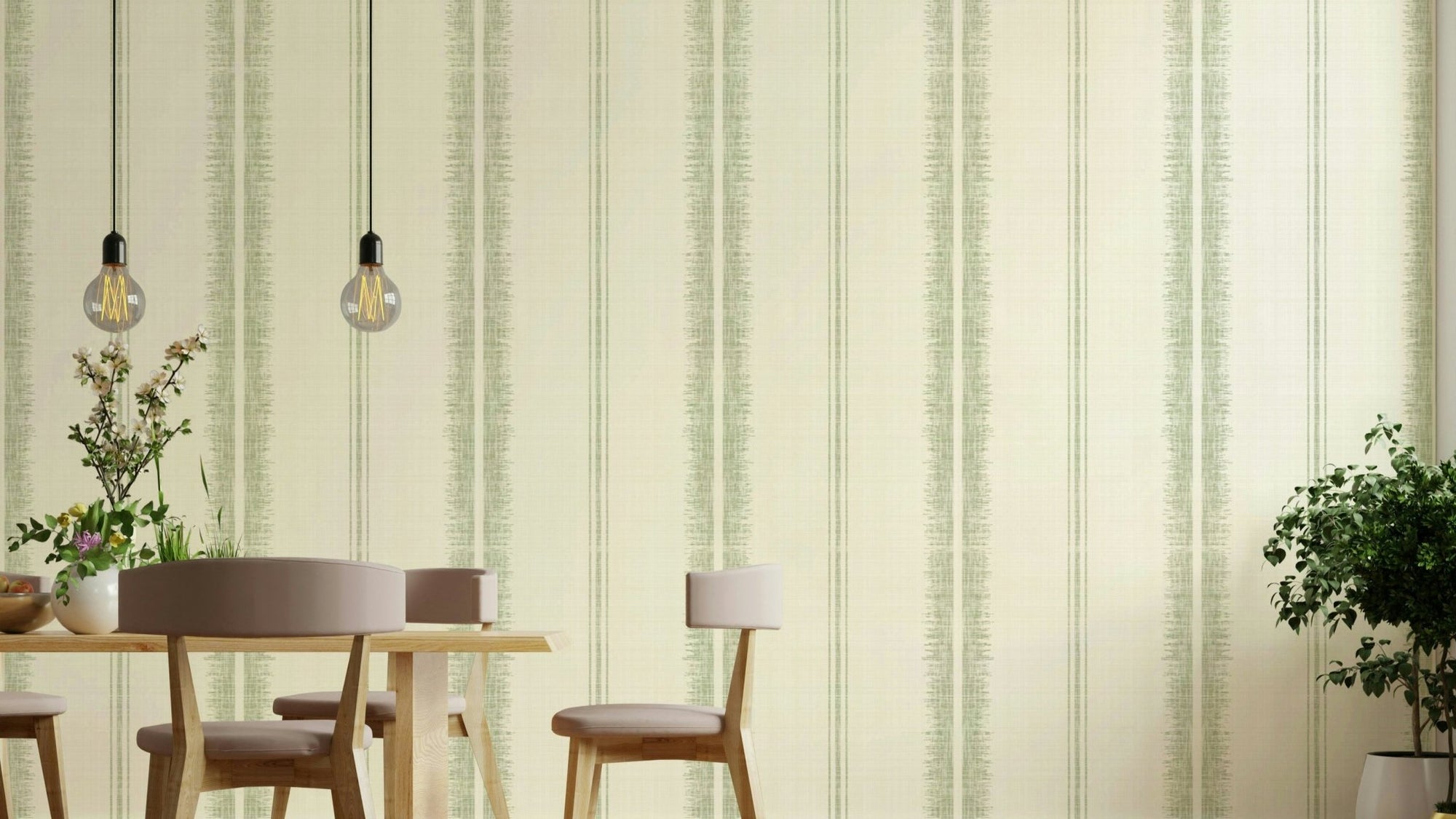 Provence Boho Stripes Linen-Light Green Wallpaper with subtle stripes, GD2337