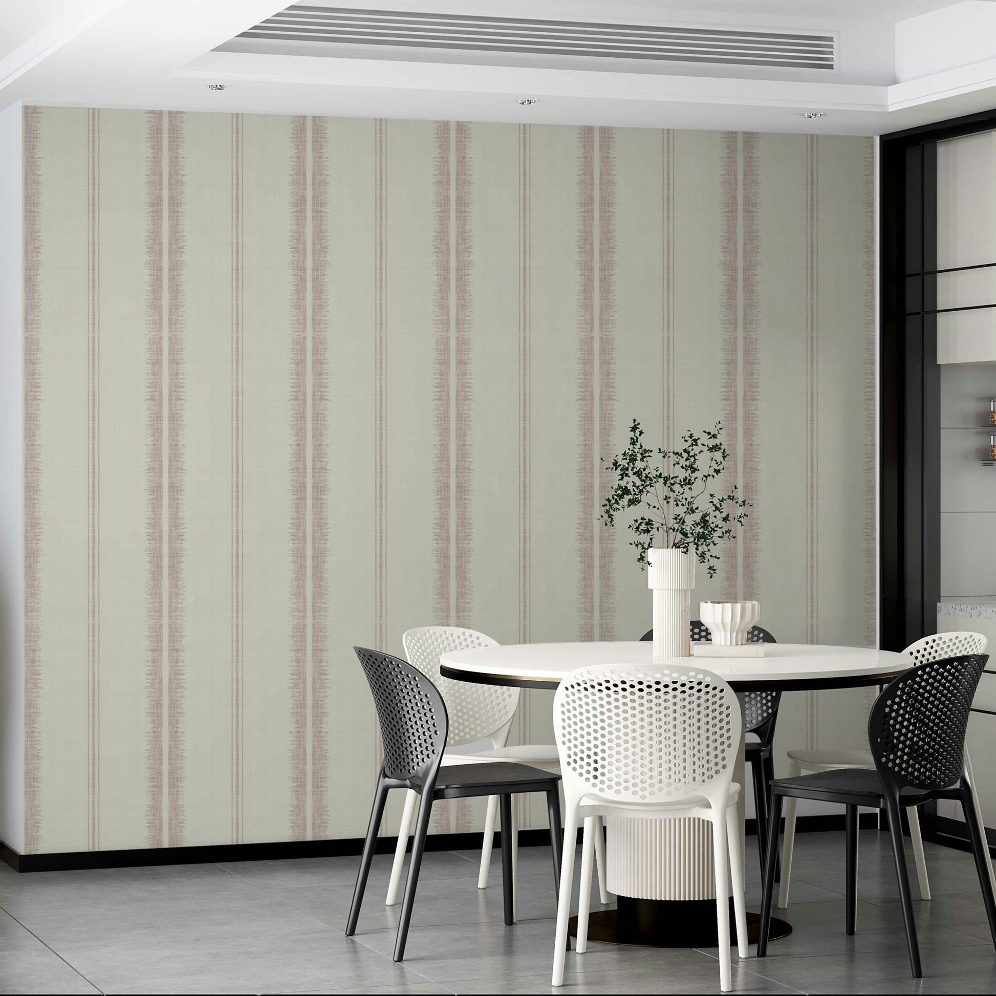 Provence Boho Stripes Linen-Pale Pink Wallpaper with soft texture

