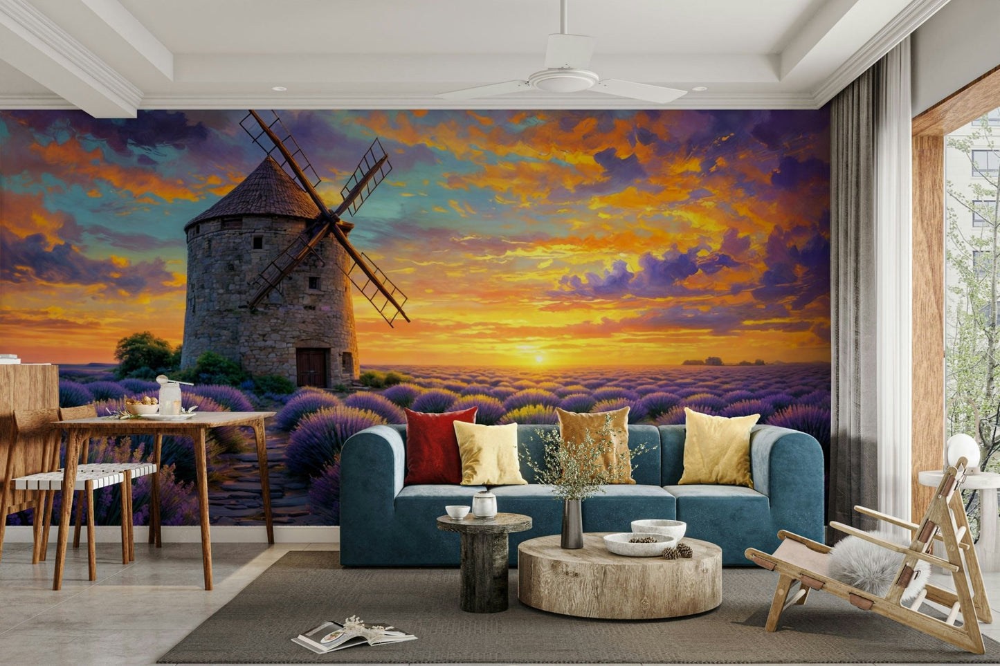 Distant hills or mountains are visible under a clear blue sky.
