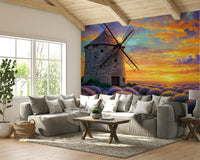 The mural gives the illusion of a window looking out onto a beautiful countryside.
