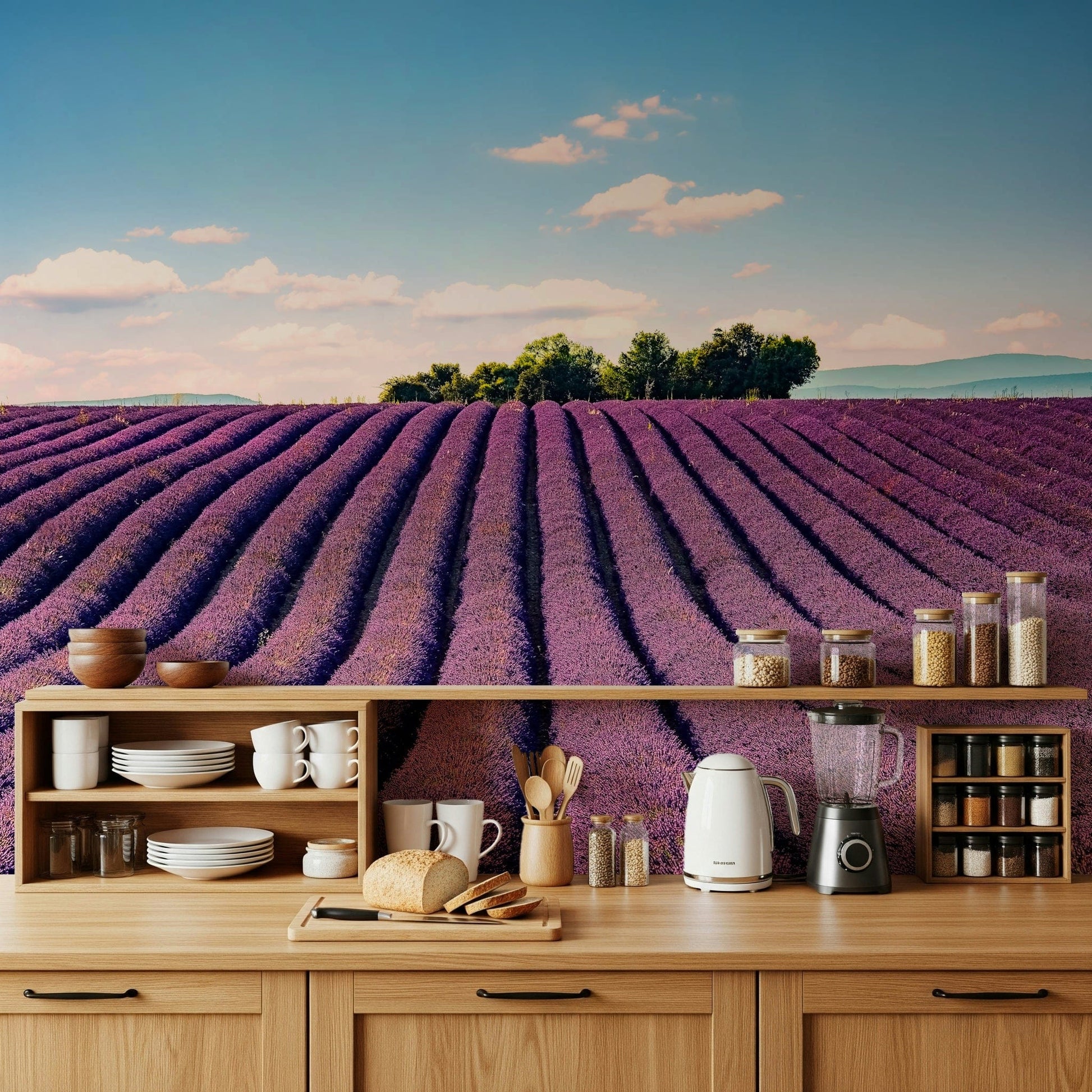 Nature inspired purple mural for a sophisticated nursery or kids room.