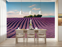 Violet toned landscape mural for a guest room in a contemporary flat.
