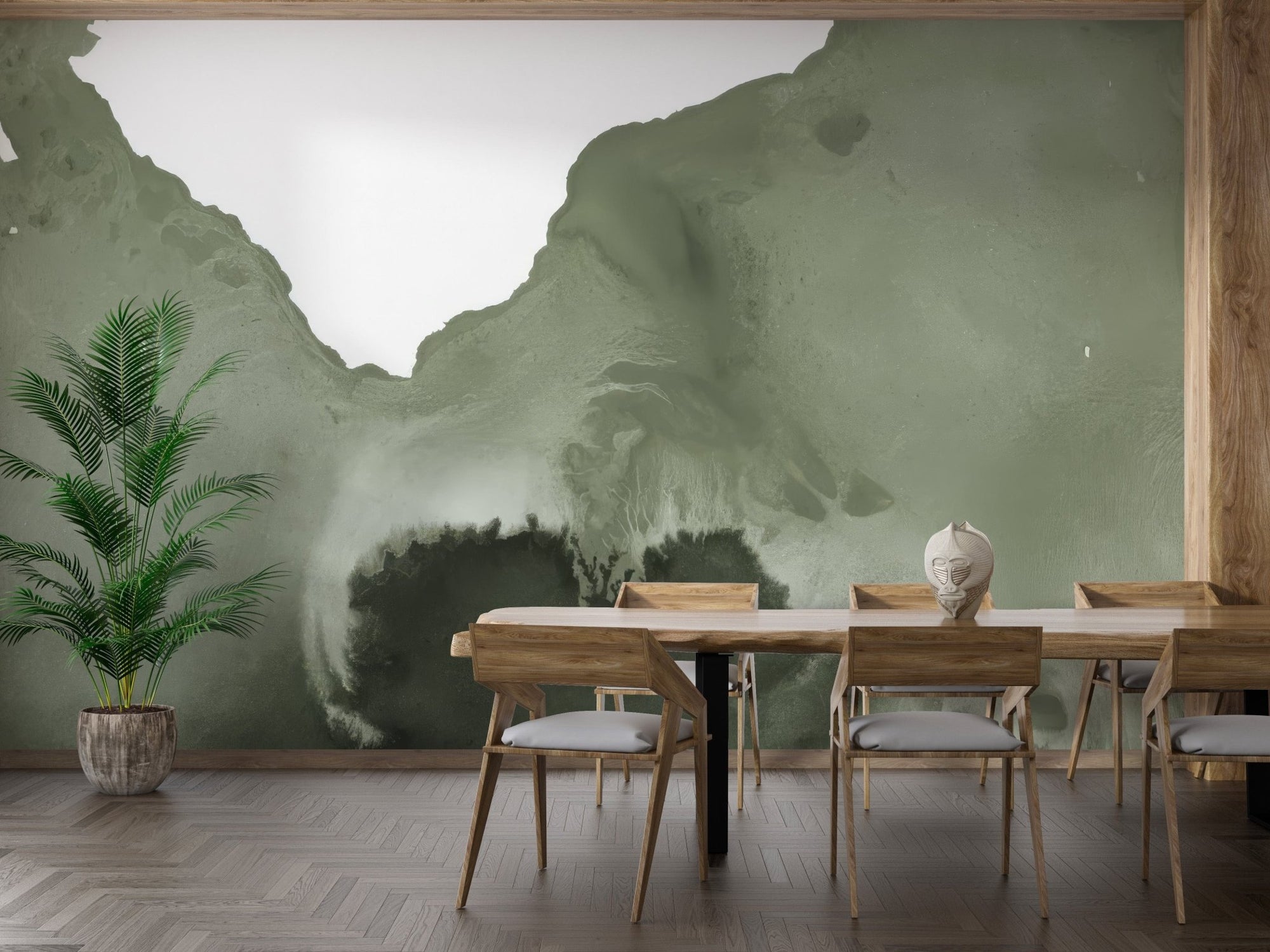 Elegant sage watercolor mural for rooms, C160