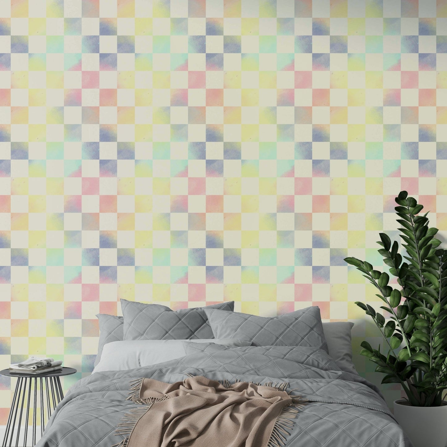 Eclectic style rainbow checker wallpaper texture GD660

