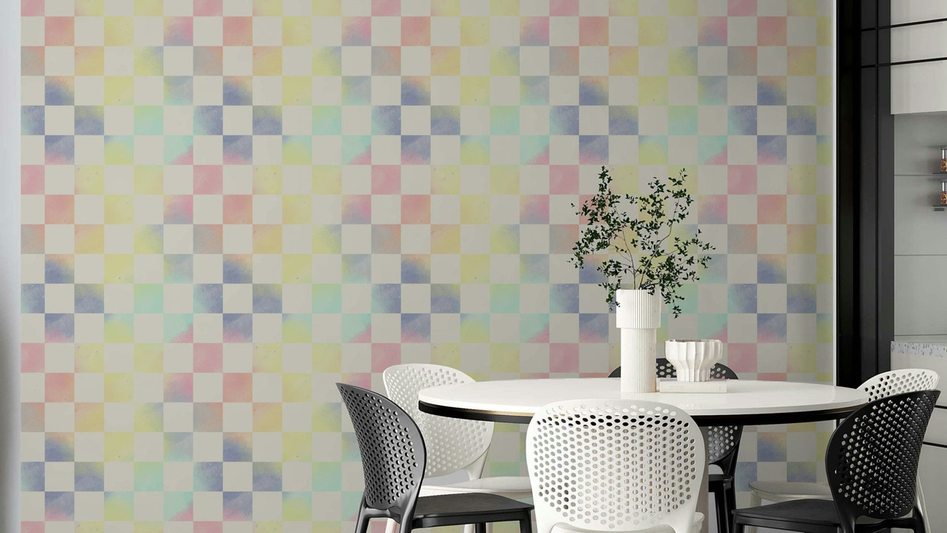 Psychedelic Check Astral Rainbow wallpaper detail

