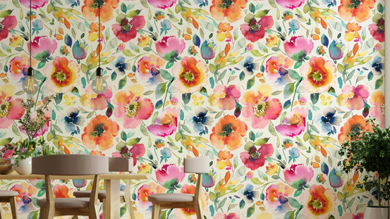 Psychedelic spring poppies vintage orange wallpaper pattern, GD1290