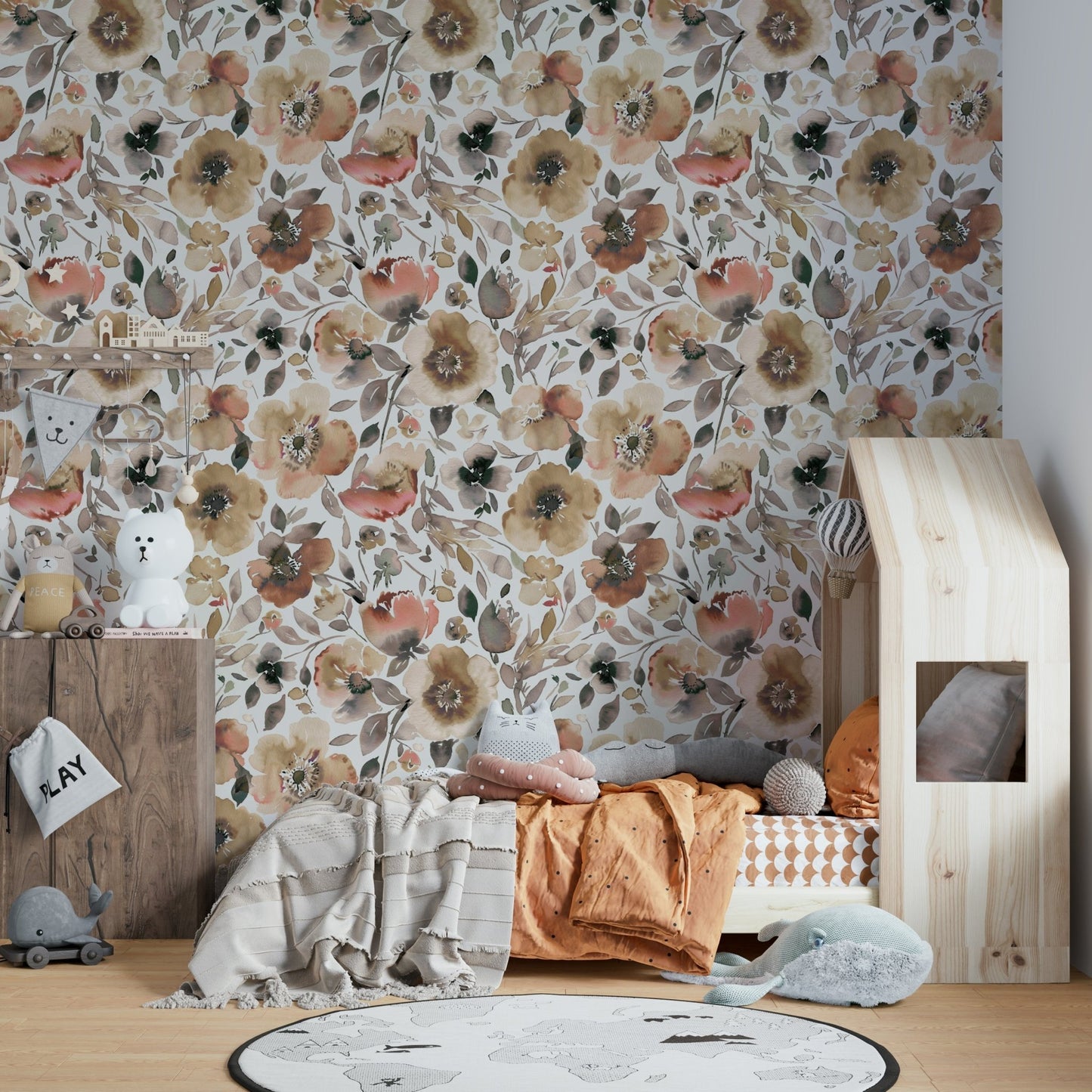 Rustic wallpaper featuring psychedelic spring poppies design, GD1291