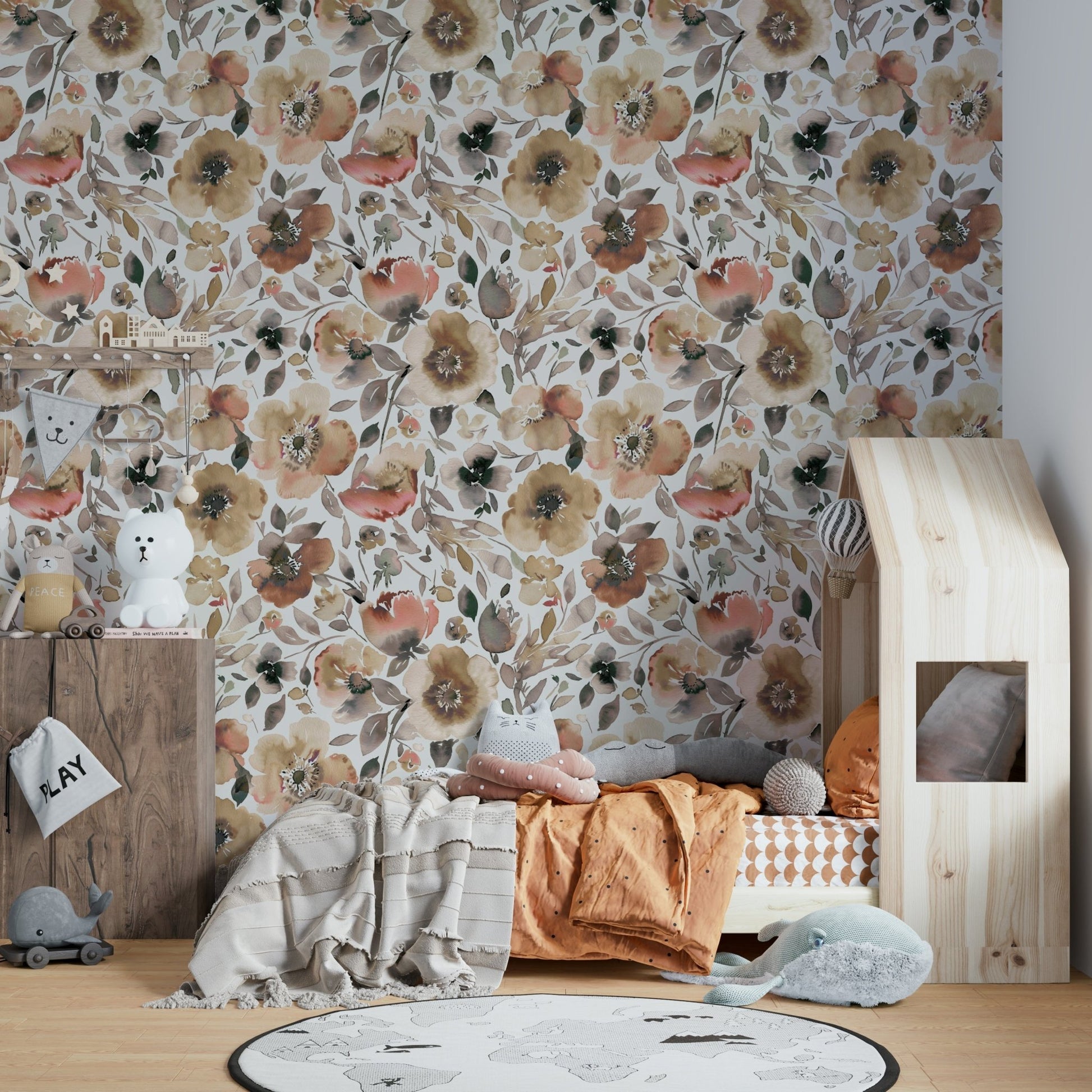 Rustic wallpaper featuring psychedelic spring poppies design, GD1291
