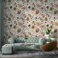 Spring poppies in psychedelic colors on rustic vintage wallpaper, GD1291
