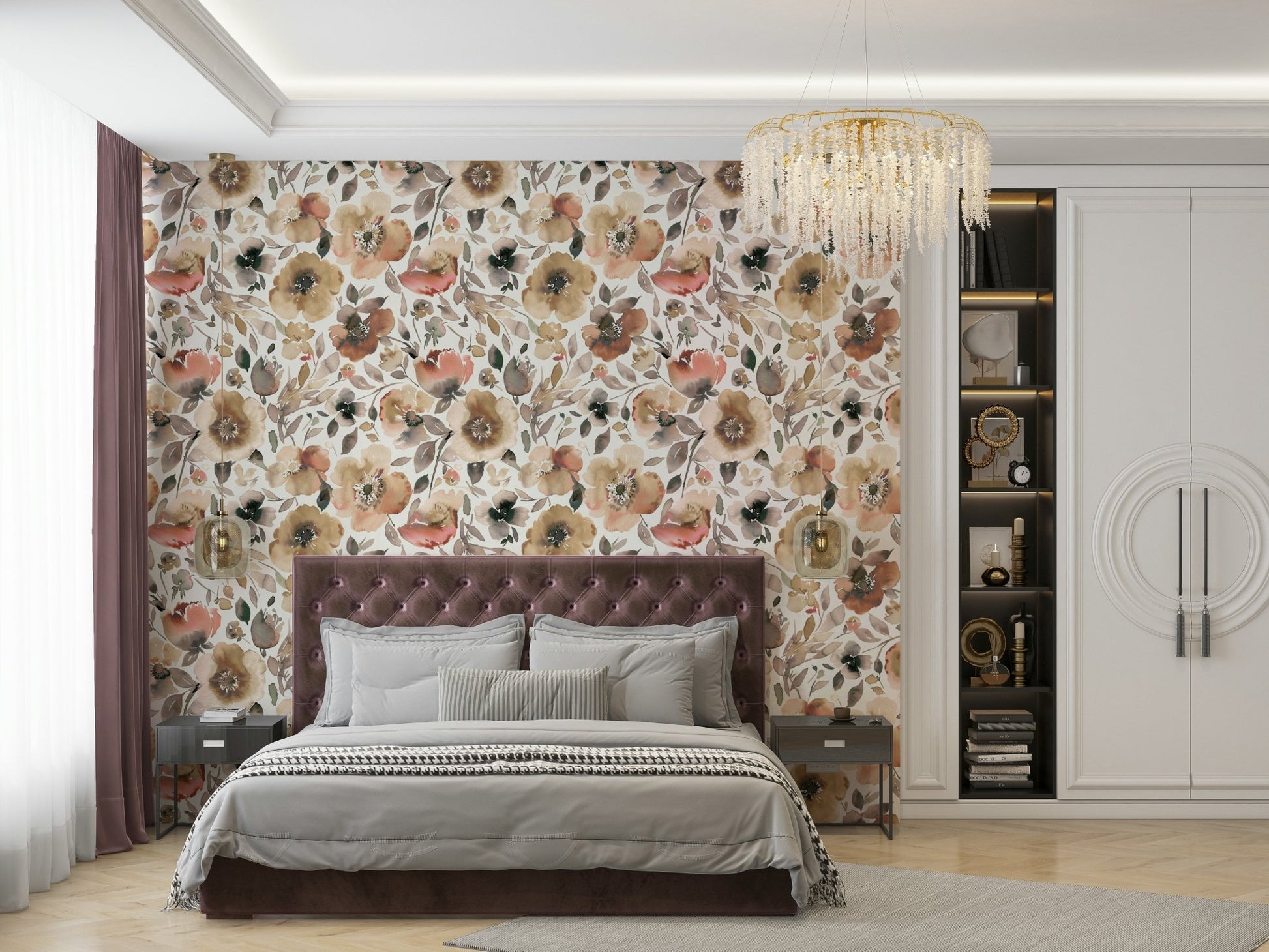 Bold psychedelic spring poppies on rustic wallpaper for walls, GD1291