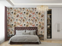 Bold psychedelic spring poppies on rustic wallpaper for walls, GD1291