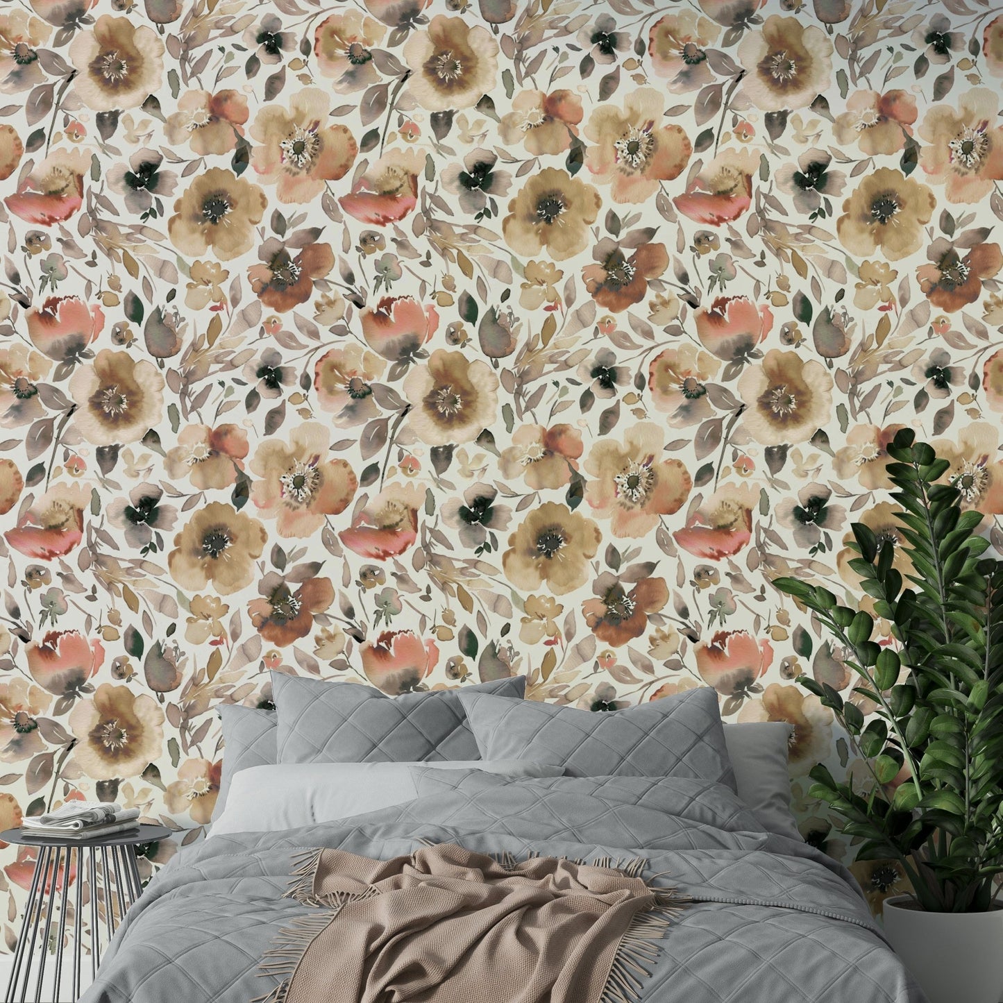 Psychedelic spring poppies wallpaper with vintage rustic style, GD1291