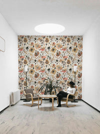Colorful spring poppies pattern in vintage rustic wallpaper, GD1291