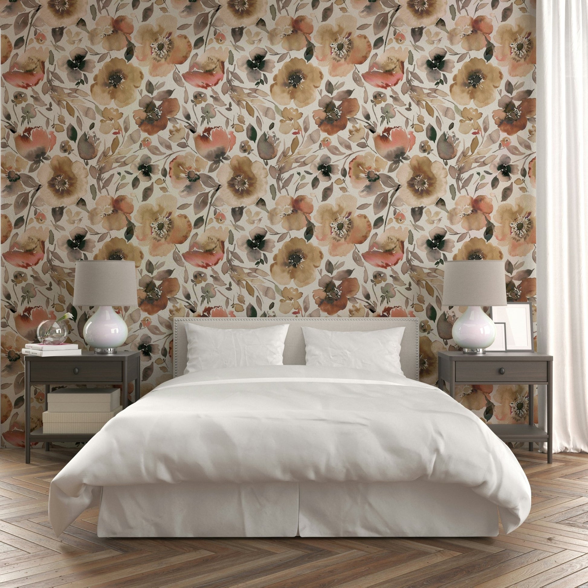 Vintage-inspired wallpaper with bright psychedelic poppies, GD1291
