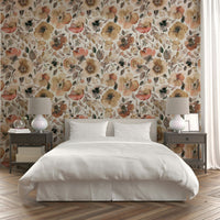 Vintage-inspired wallpaper with bright psychedelic poppies, GD1291