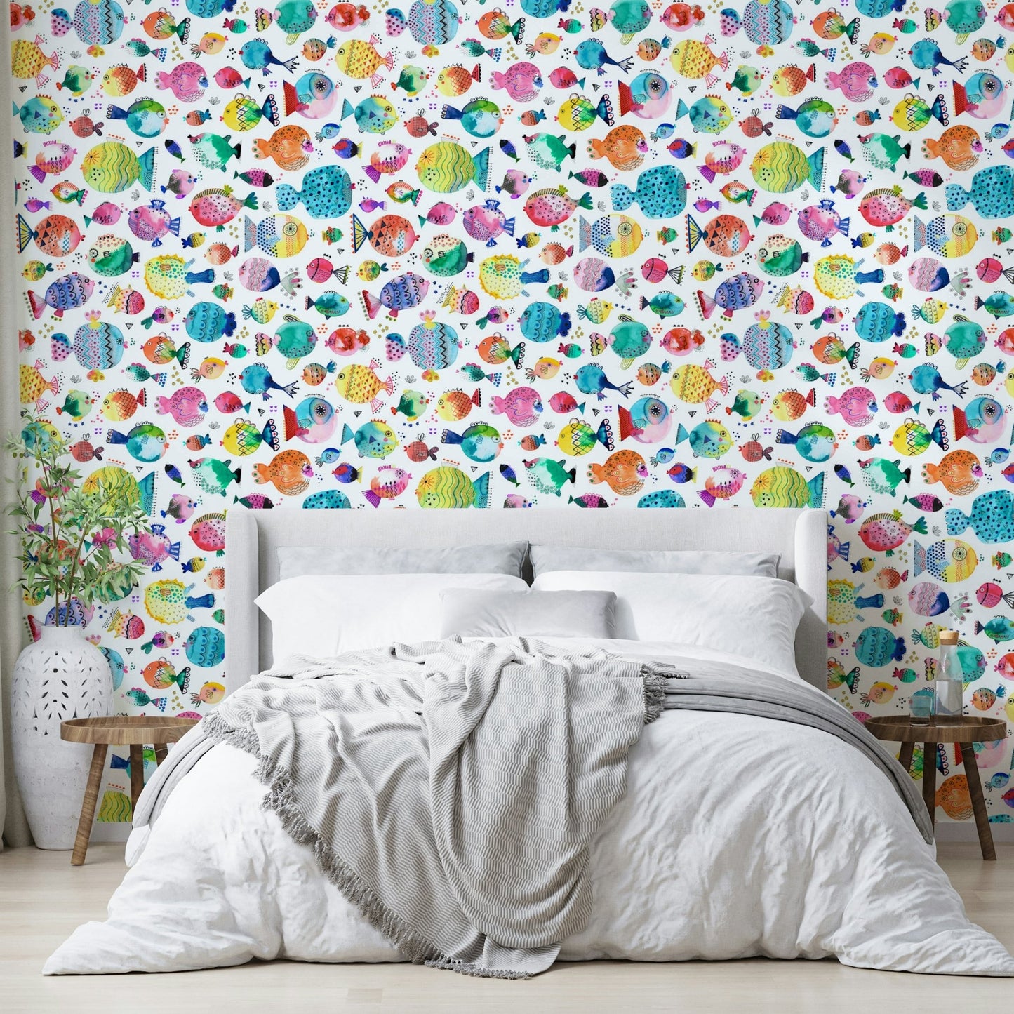 Vibrant puffer fish wallpaper perfect for kids’ ocean theme, GD1292