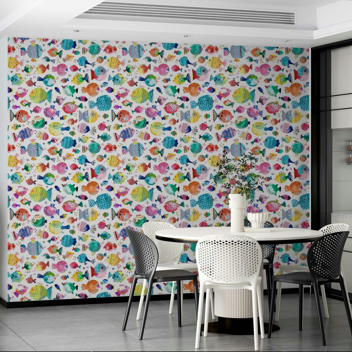 Colorful puffer fish swimming in ocean kids wallpaper, GD1292