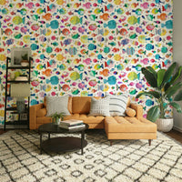 Cartoon puffer fishes on blue ocean background wallpaper, GD1292