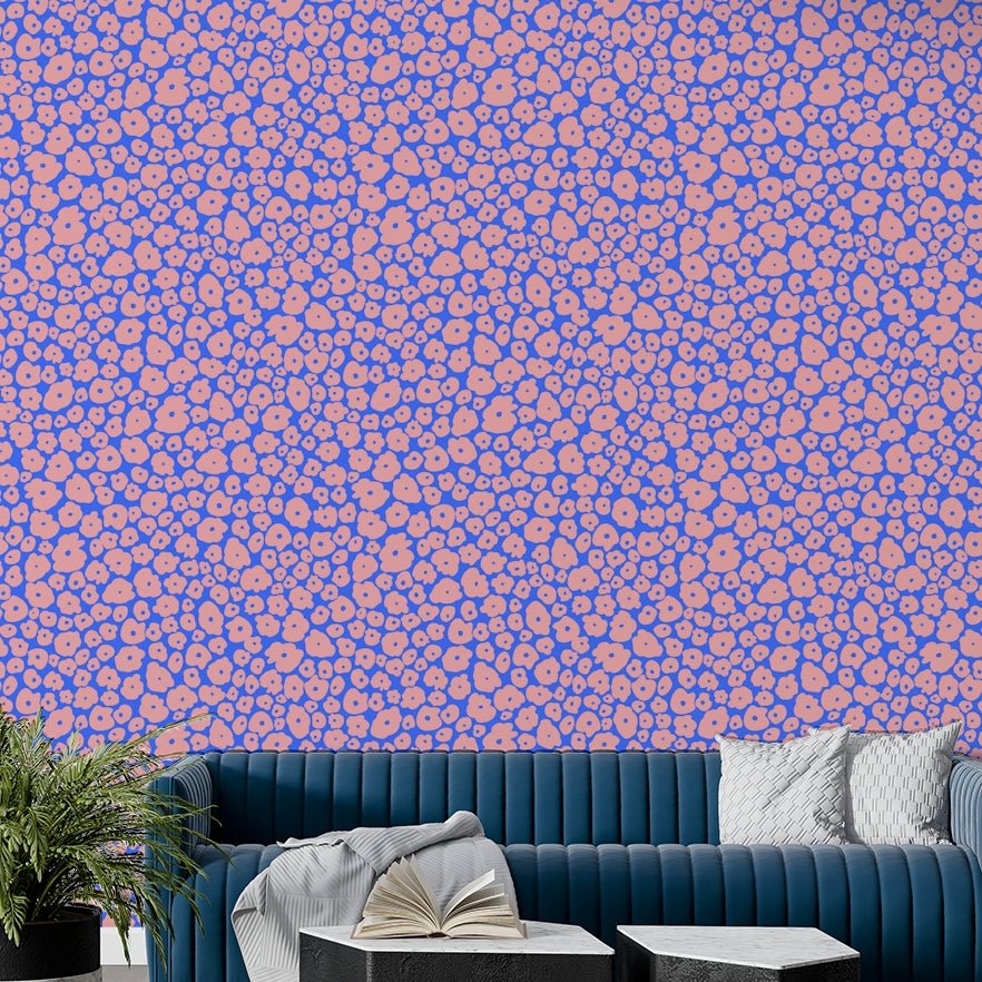 A wider shot of the puffy floral print in a sunlit space.

