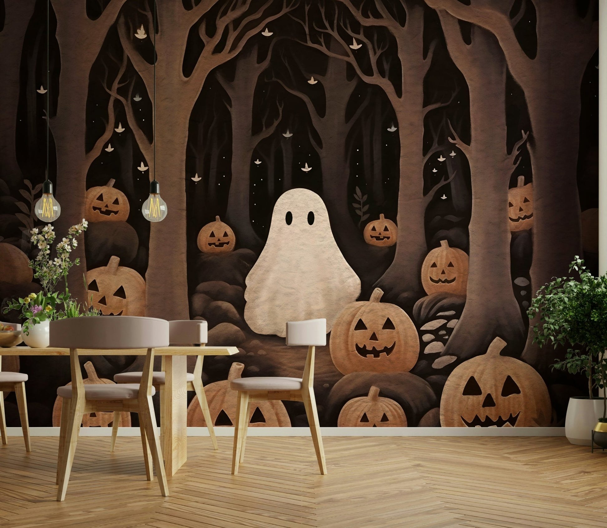 Ghost pumpkins home decor wall mural.


