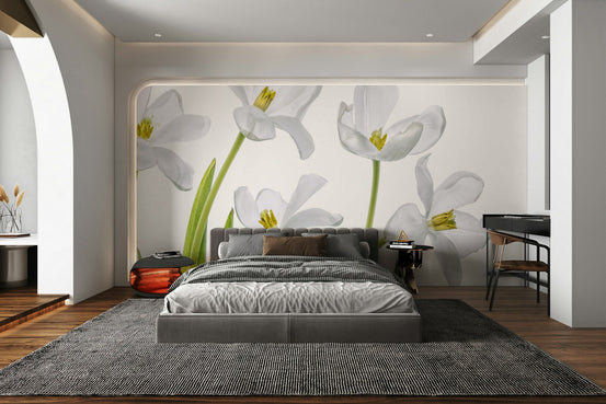 A beautiful serene tulip field wallpaper mural for a modern home., GD5195