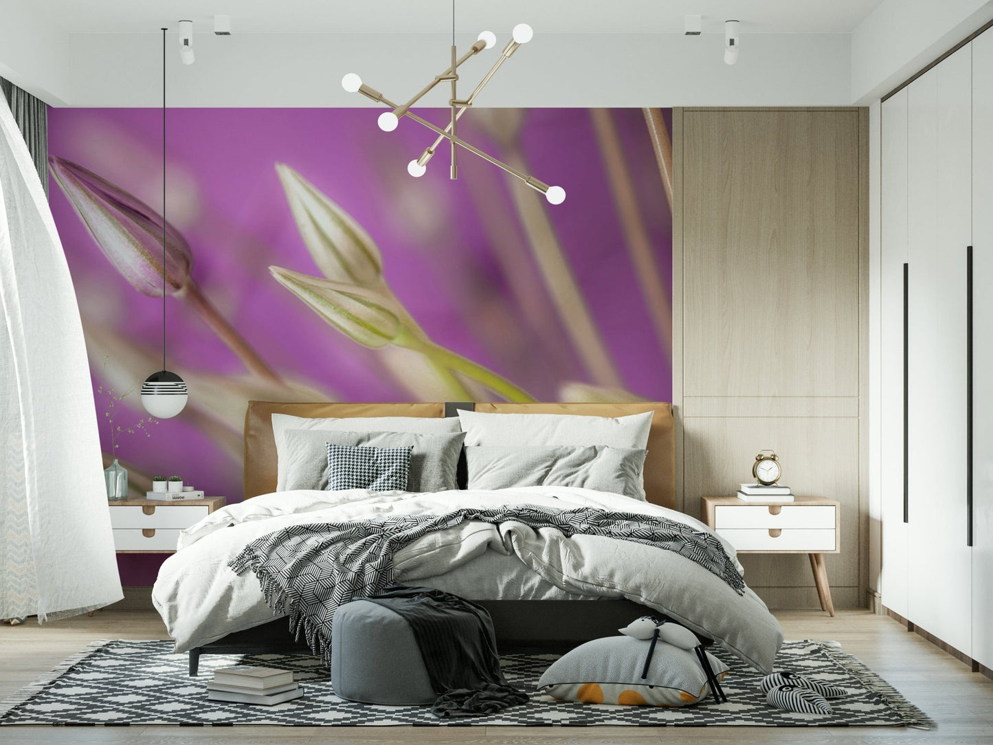 Modern floral Purple Alliums mural, chic decorative surface.