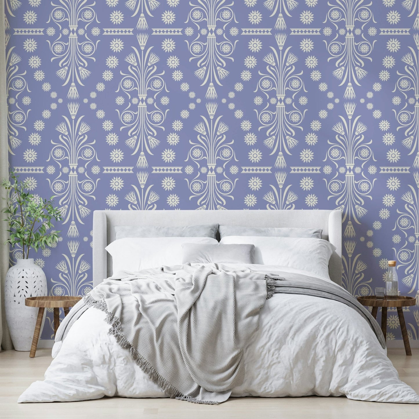 Wallpaper with rich purple and gold accents

