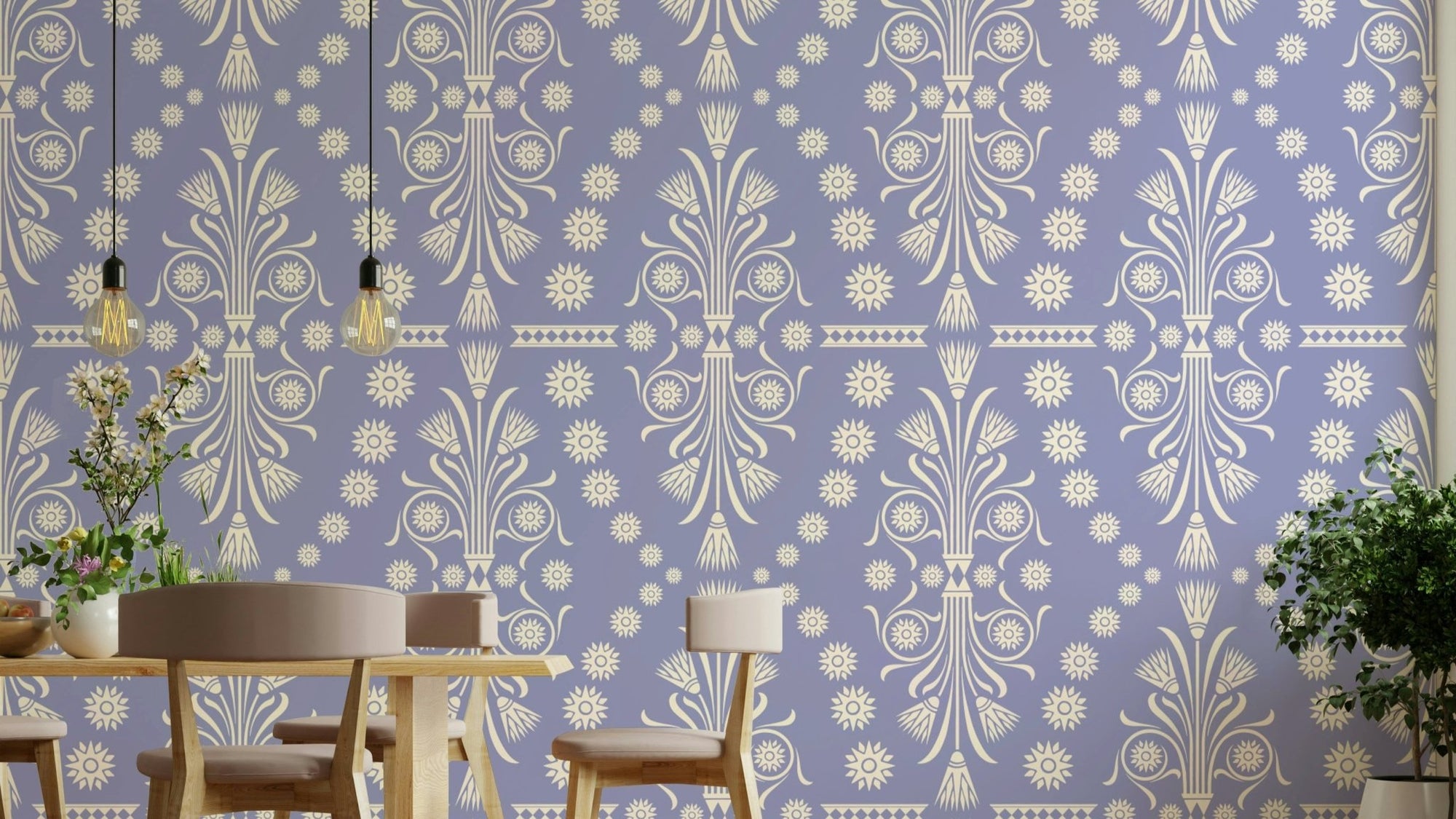 Purple decorative ornament wallpaper on a wall, GD4413