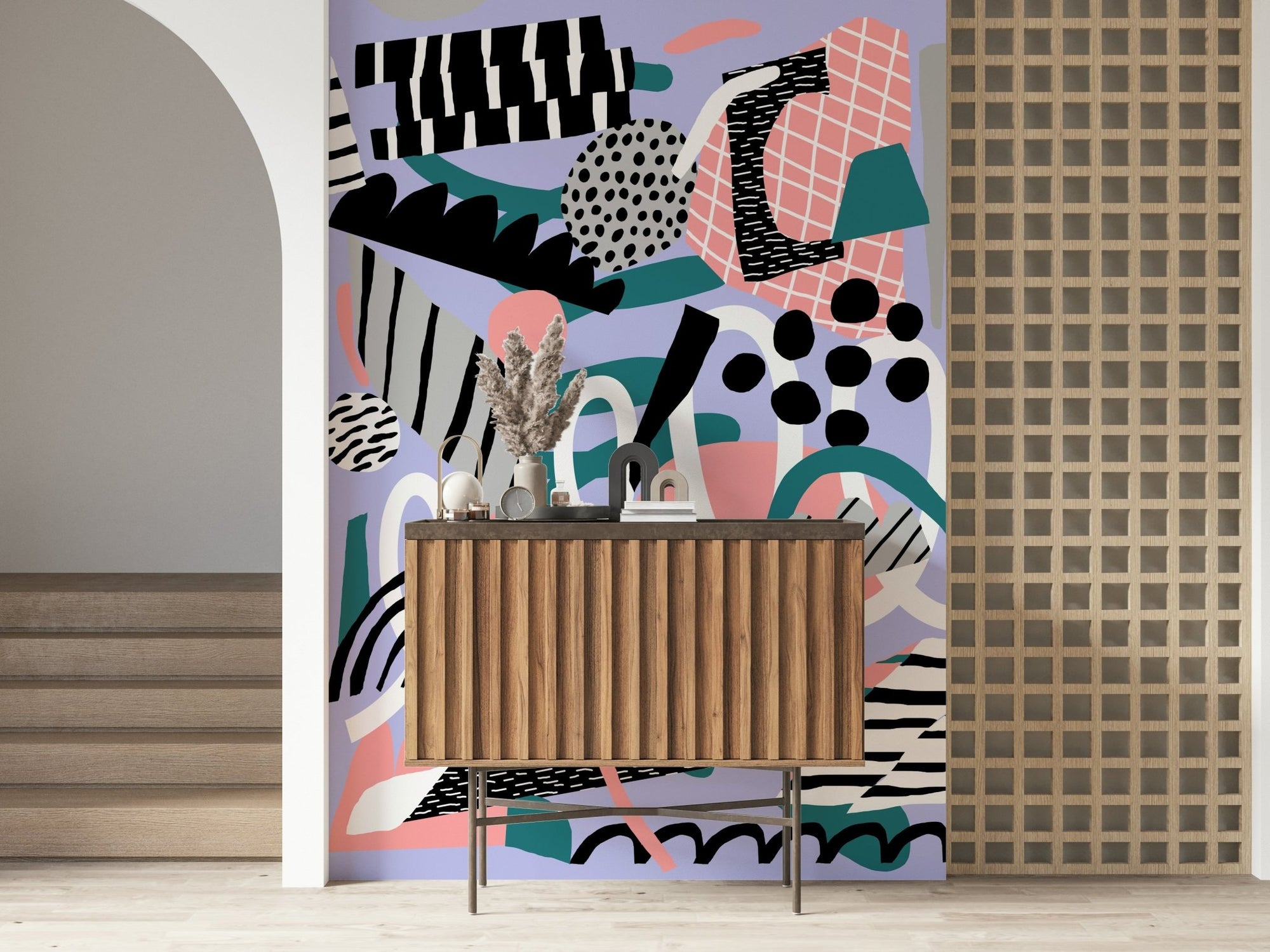 Abstract Purple Floating Wall Mural with graphic shapes GD5374