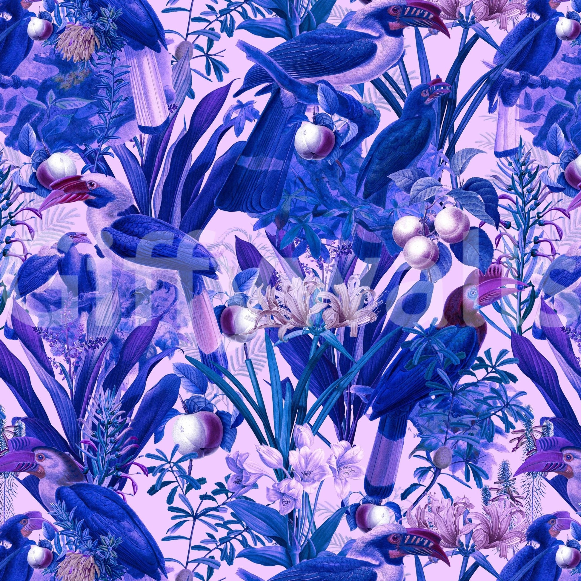 Bold leafy purple mural wallpaper








