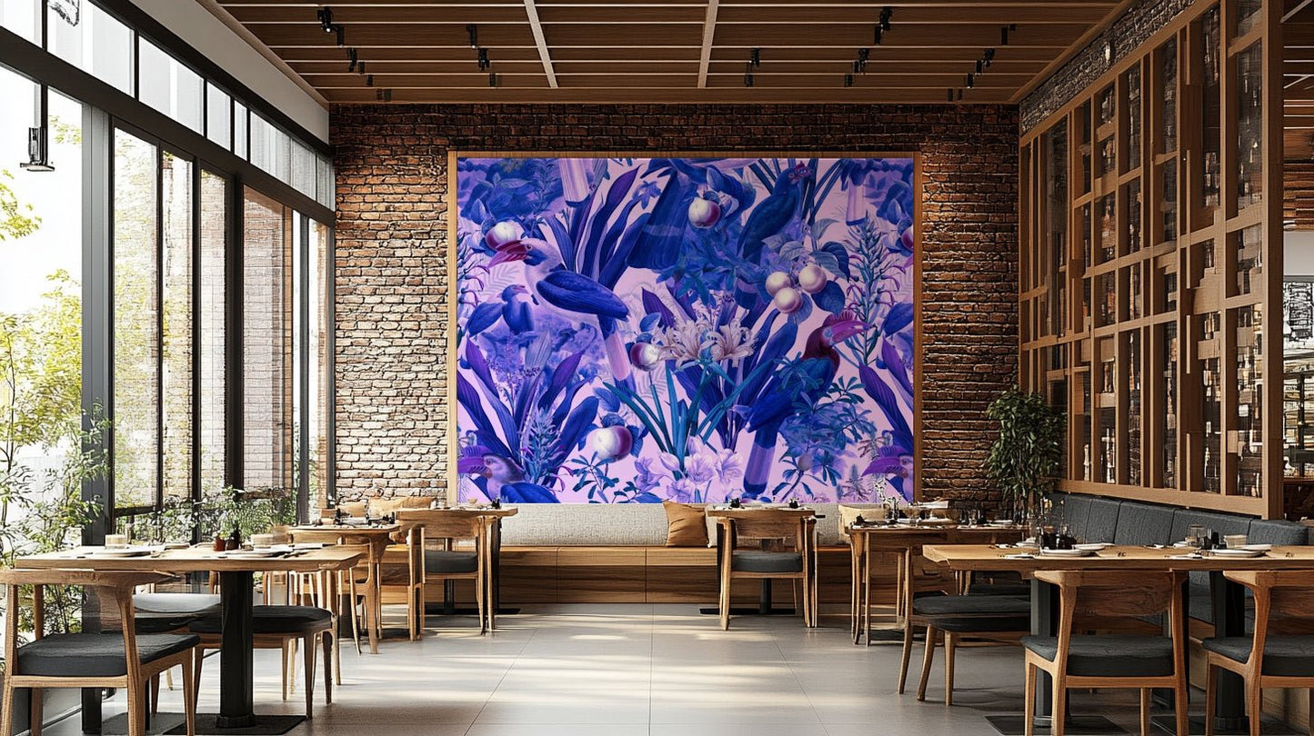 Jungle-themed purple wall design

