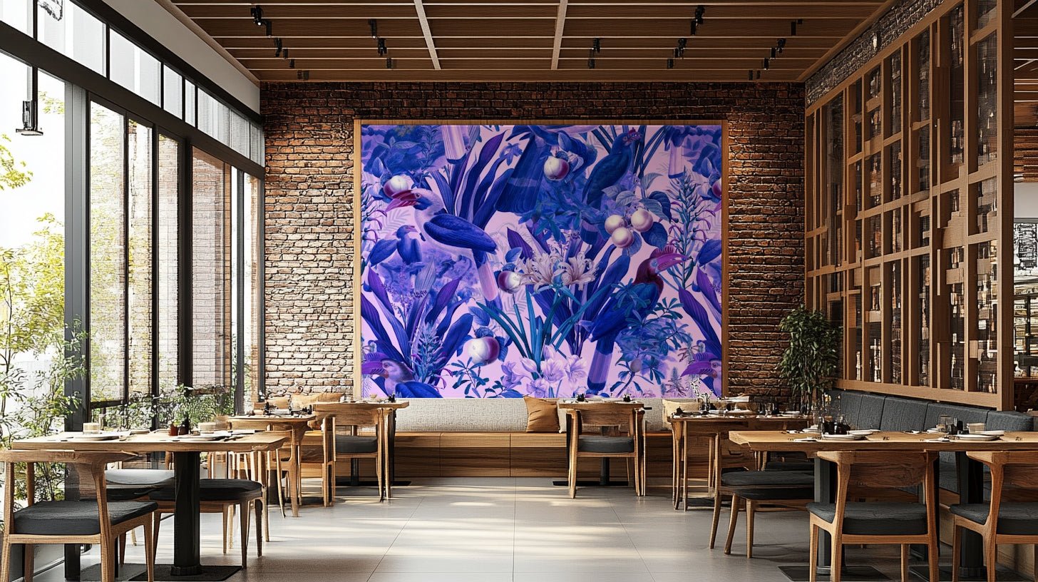 Jungle-themed purple wall design


