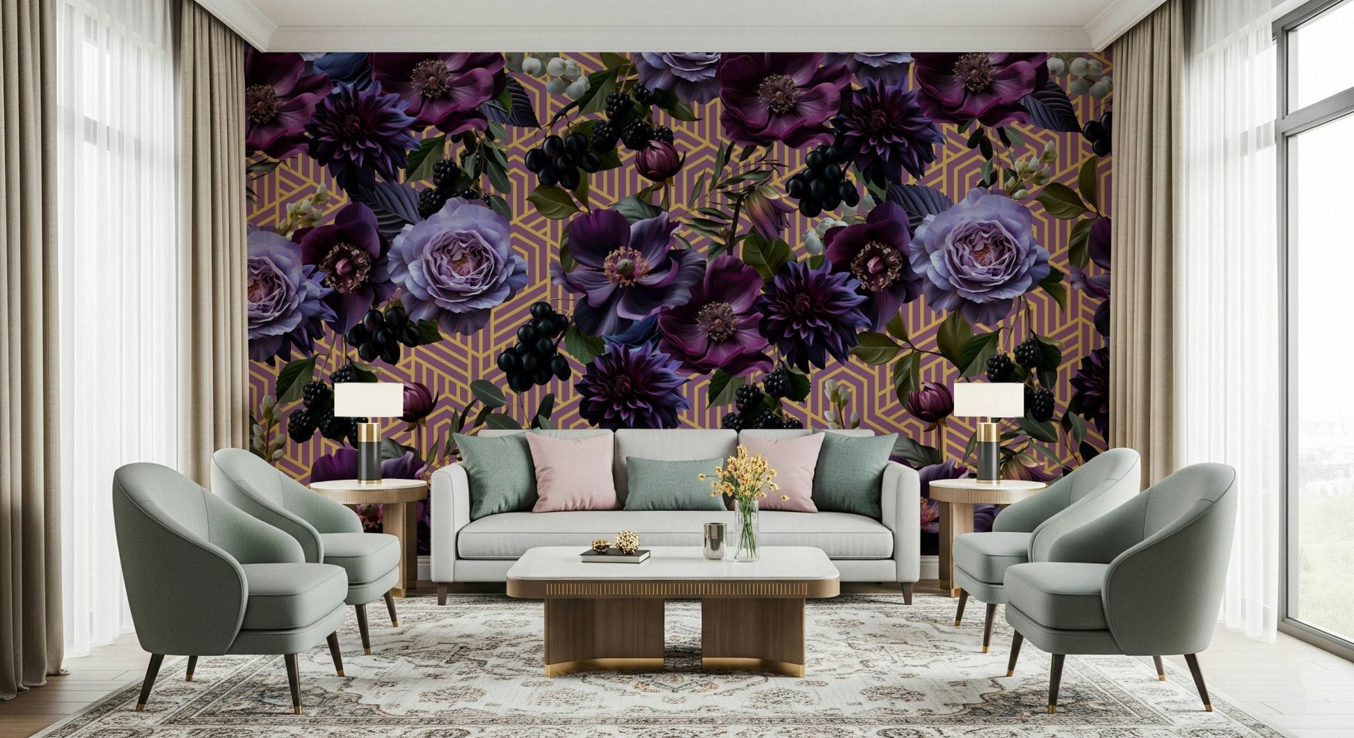Purple Floral Geometric Wallpaper