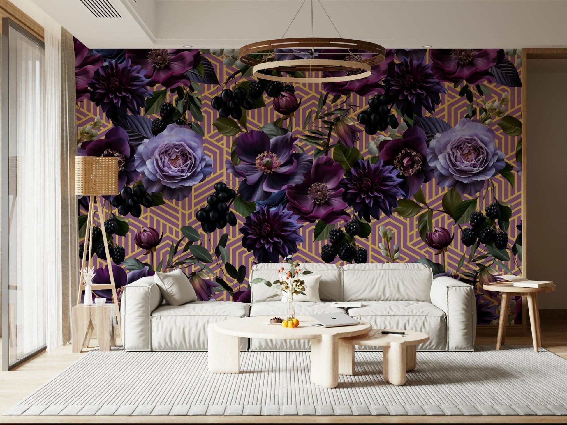 A serene abstract pattern wall mural in passionate purple tones.