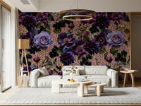 A serene abstract pattern wall mural in passionate purple tones.