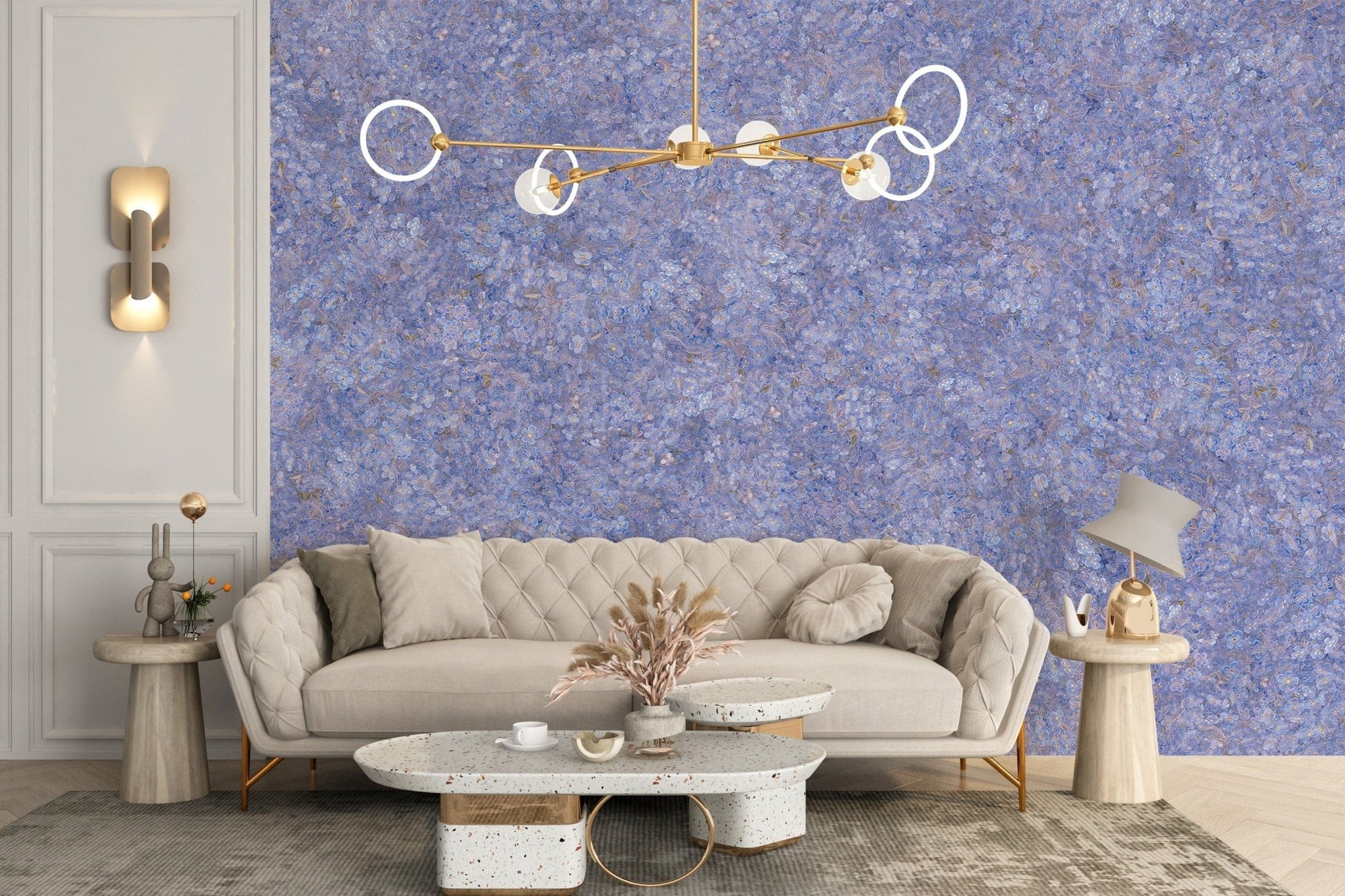 Purple floral embroidered wallpaper murals DTLE07
