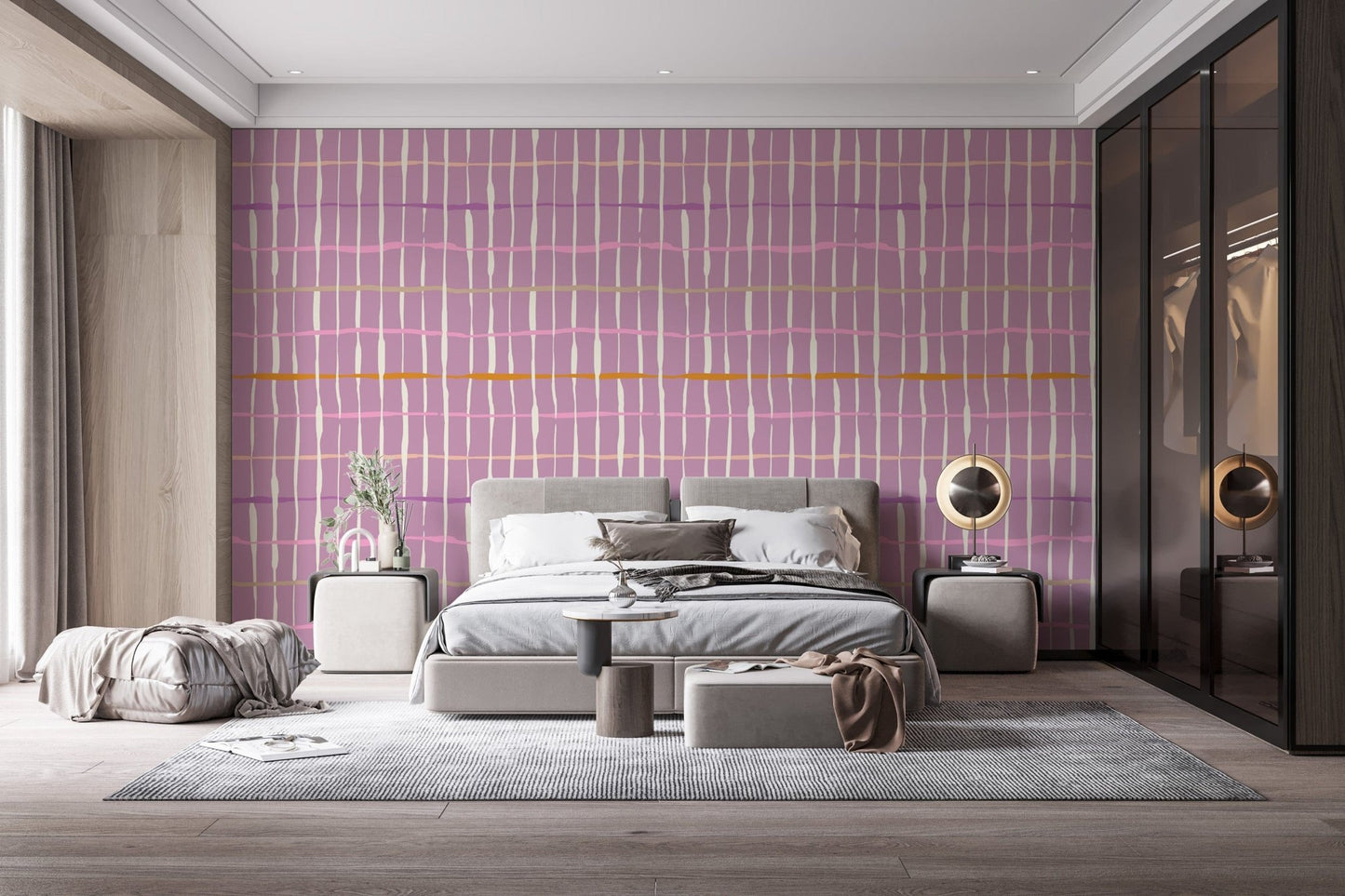Modern purple retro handdrawn lines wall mural AN110


