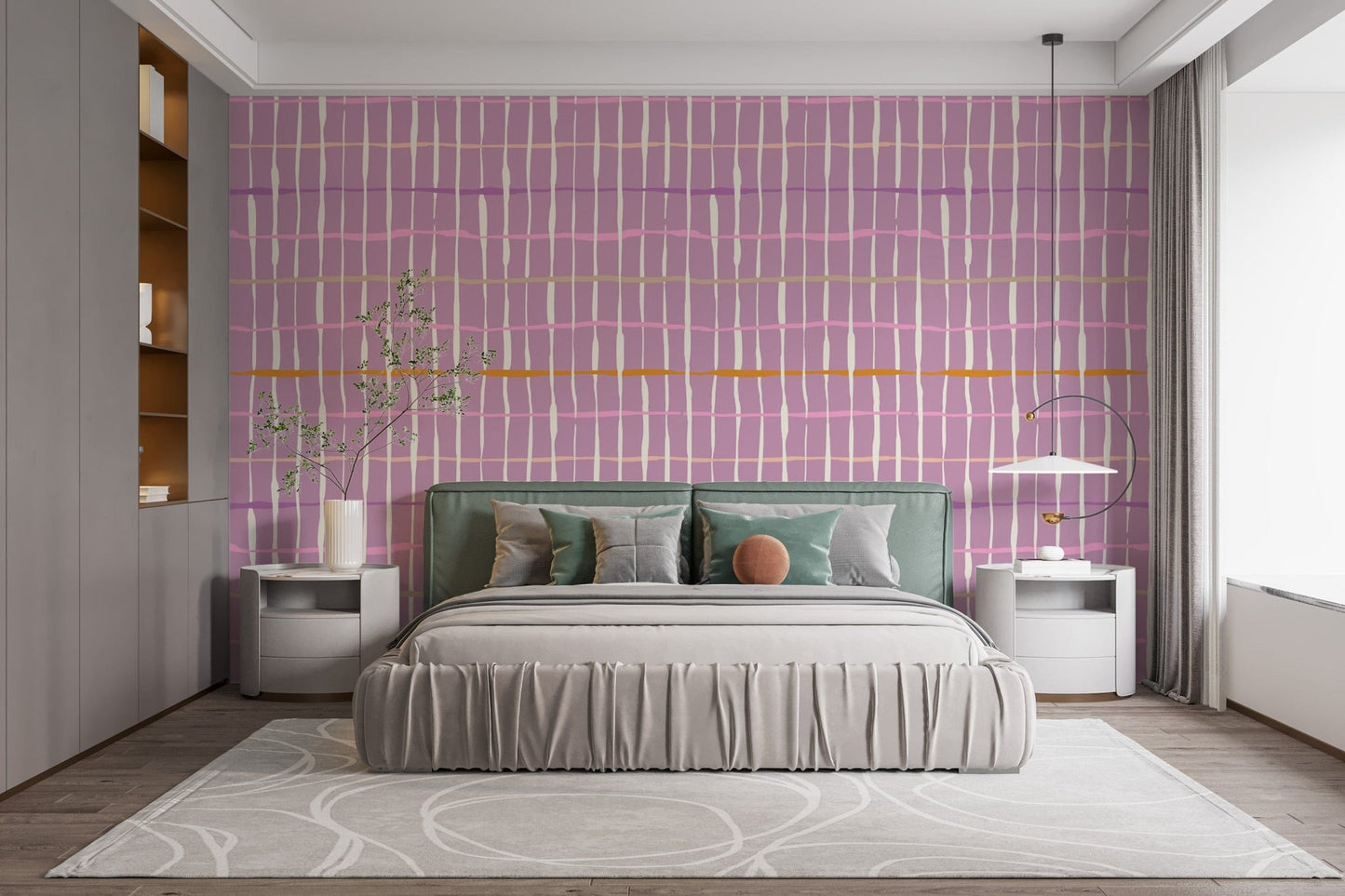 Creative retro handdrawn lines wallpaper in purple AN110
