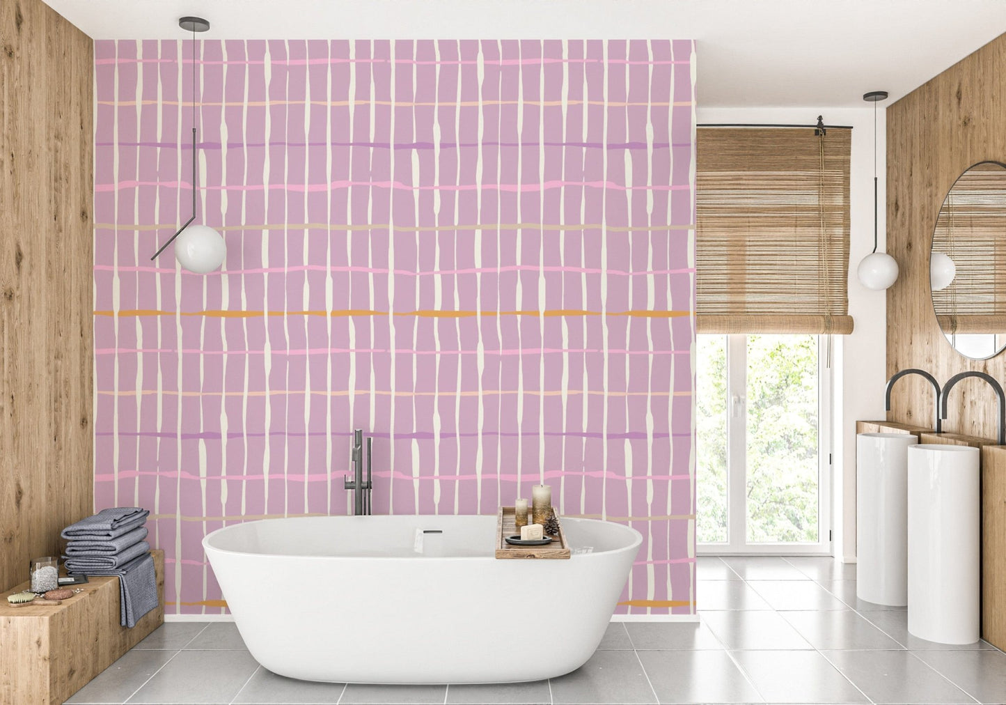 Purple handdrawn retro line wallpaper for homes AN110
