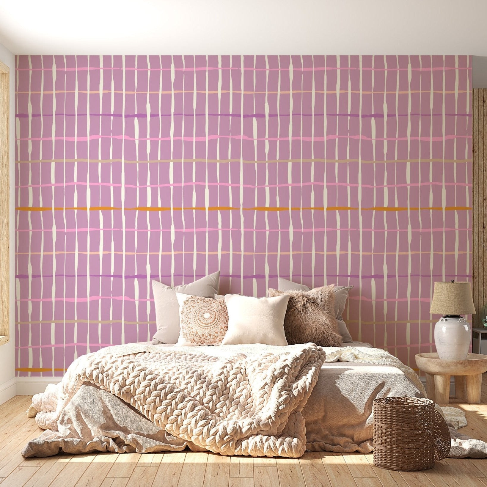 Bold handdrawn lines wallpaper in retro purple style AN110
